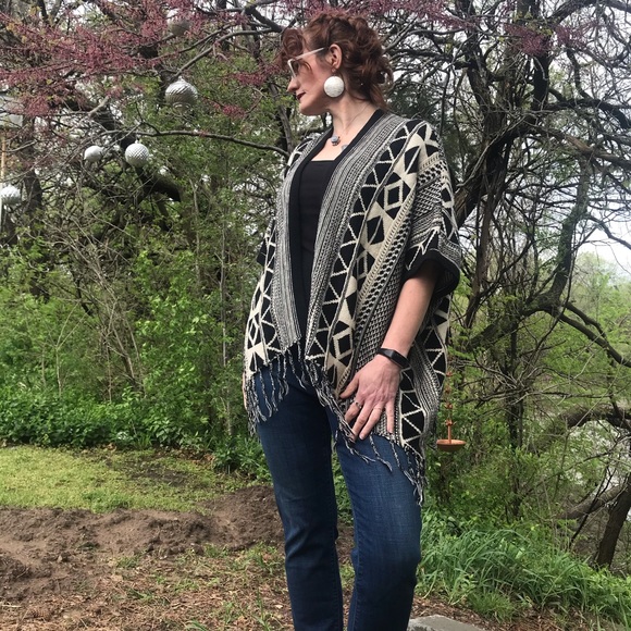 Charlie Paige Sweaters - Charlie Paige Black and White Boho Open Cardigan